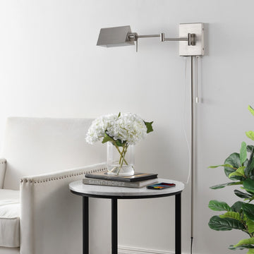 Arlo Farmhouse Industrial Single Swing Arm Plug-In or Hardwired Iron LED Wall Sconce with Pull-Chain - JONATHAN Y